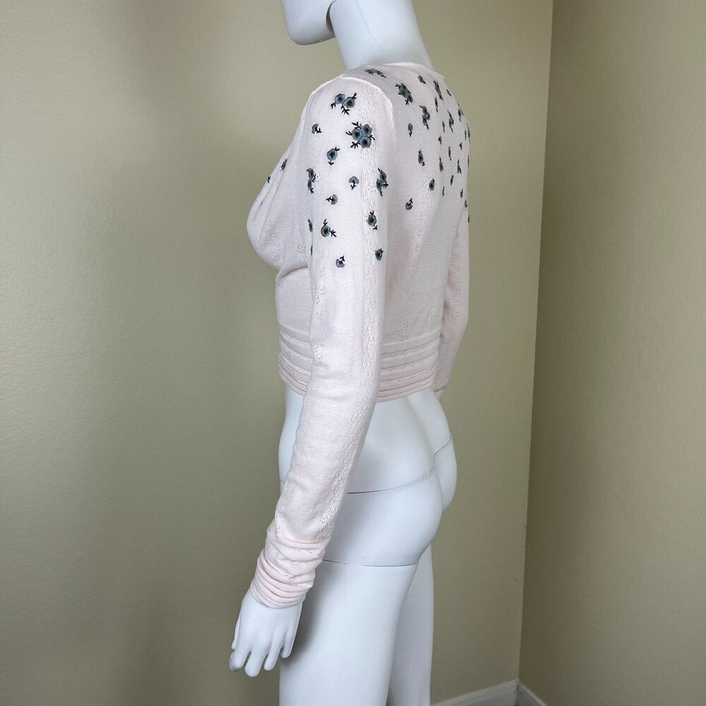 Free People Women Size M Pink Chilled Out V-Neck Crop Floral Embroidered Top - Picture 13 of 14